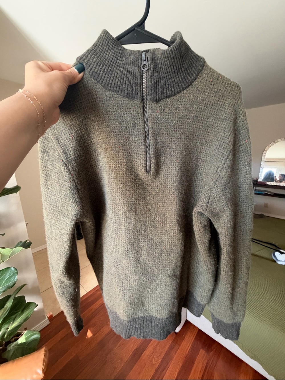 J. Crew Men's Half-Zip Wool Sweater - Olive Green